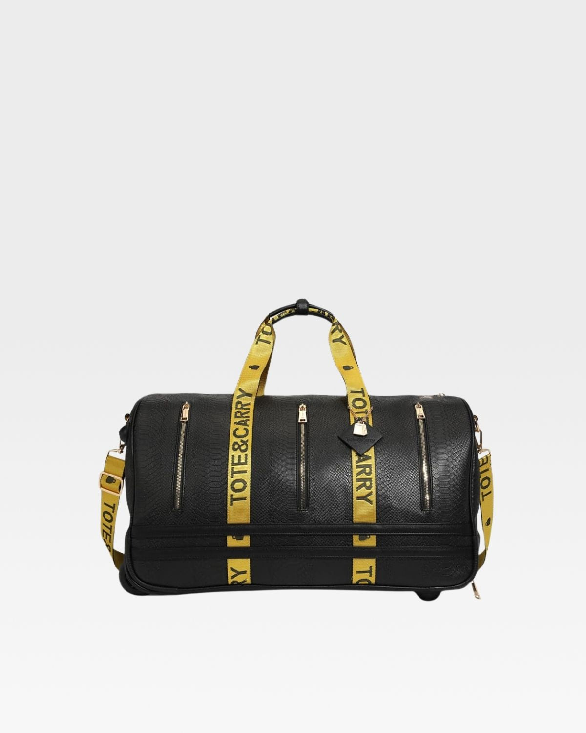 Caution Tape Rolling Duffle Bag in Black & Yellow
