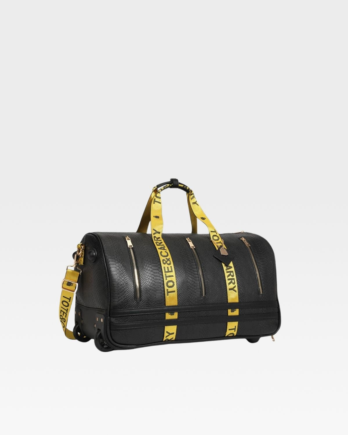 Caution Tape Rolling Duffle Bag in Black & Yellow